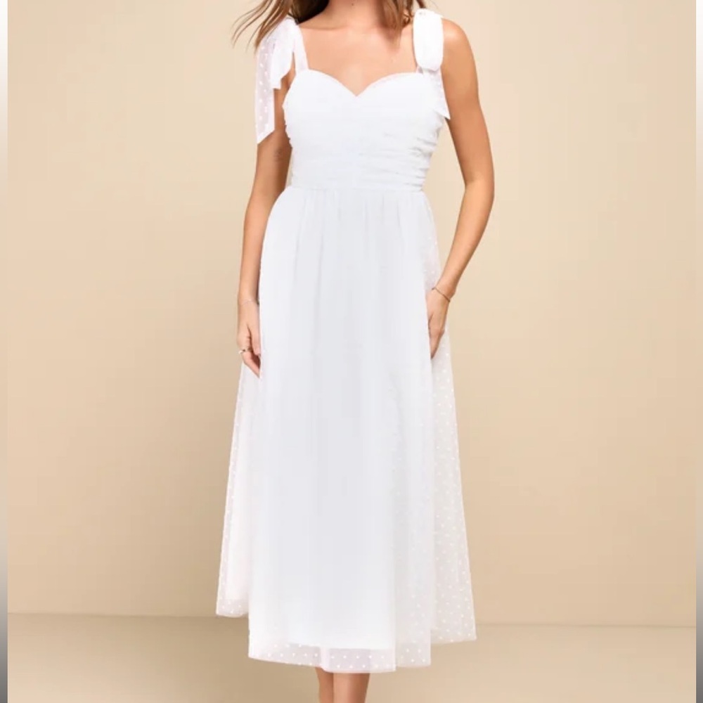 Stylish White Midi Dress with Bow Straps